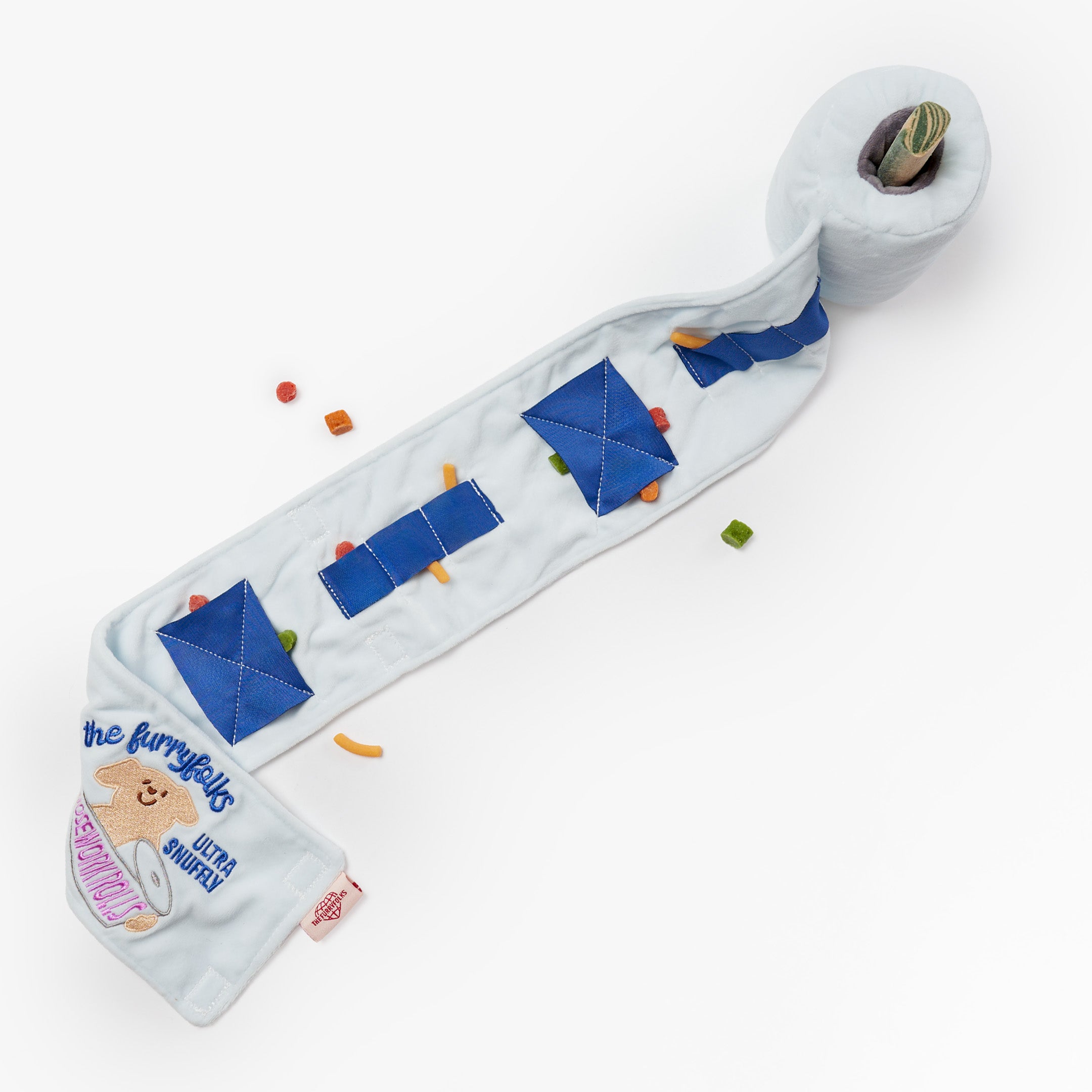 Toilet Paper Dog toy with a colorful design on a white background